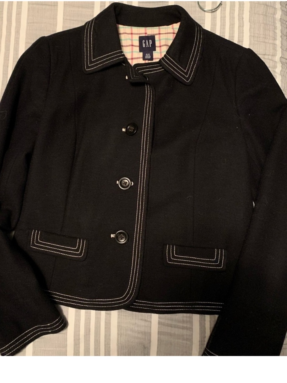 GAP Women's Black Blazer with White Stitching